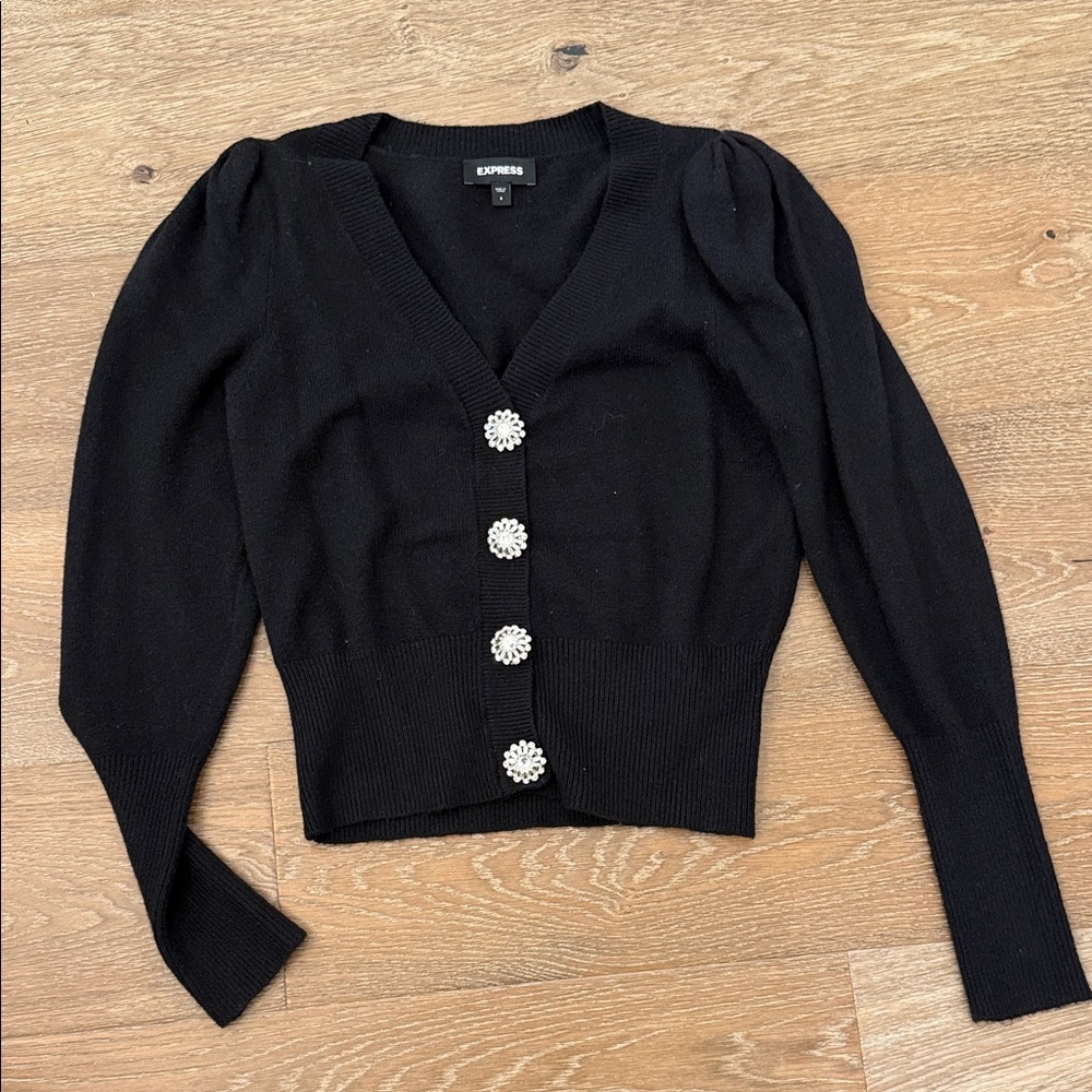 Express Black Cardigan with Decorative Buttons